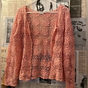 pink crochet cardigan